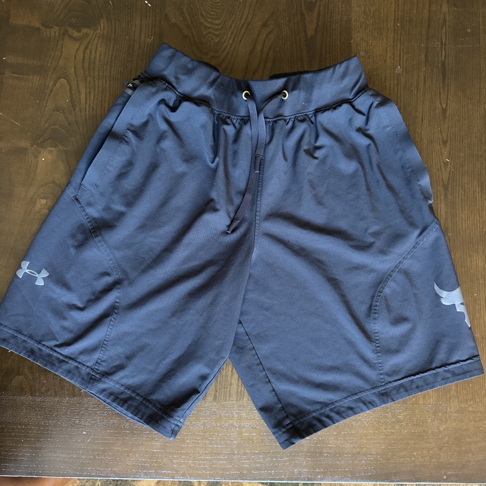 Under‎ Armour Project Rock Mens Training Shorts Black Brahma Bull Logo Size S